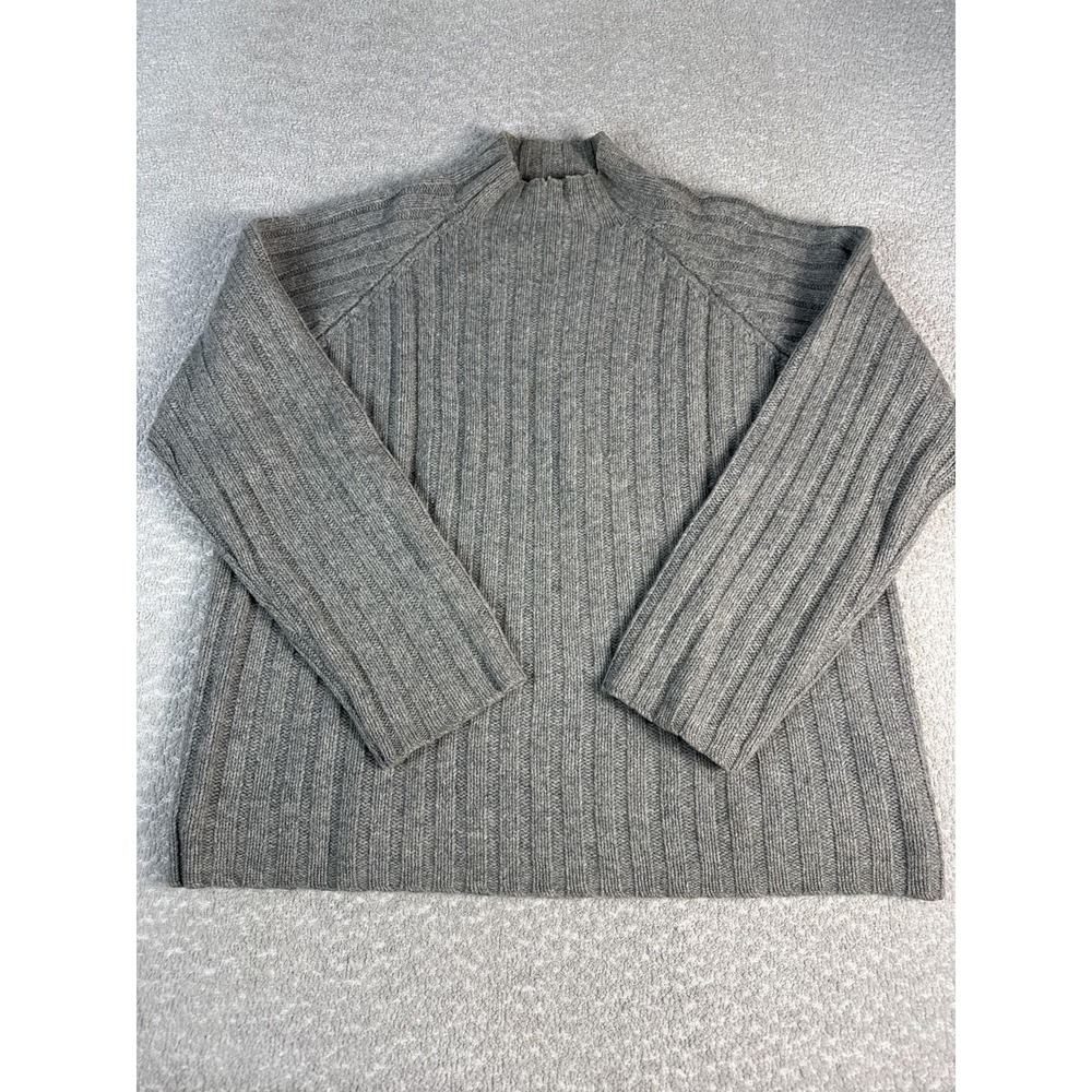 J.Crew Sweater‎ Mens XL Gray 100% Wool Mock Neck Chunky Rib Knit Pullover Warm